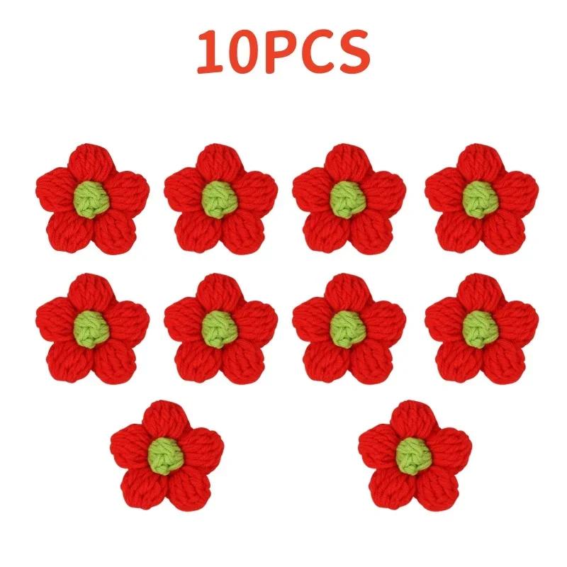 

10pcs Knitting Flower Head Crocheted Yarn Bouquet Ornament Carnation Hand-woven Hairpin Pin Brooch DIY Sewing Accessories