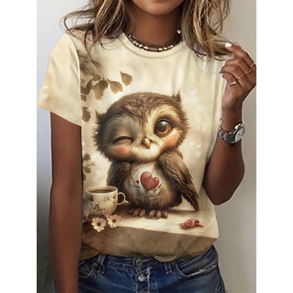 Women's T-Shirts 3d Animal Print Daily Tshirt Funny Casual Ladies Short Sleeve O Neck Female Clothing Top