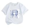 Kids Boys Girls 100% Cotton Crew Neck Short Sleeve T-Shirt, Cute Anime Girl With Headphones Graphic Casual Comfortable Tee For Daily Play, Soft Breath