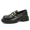 Platform loafers women's autumn and winter leather retro French single shoes one-pedal women's shoes British style velvet small leather shoes