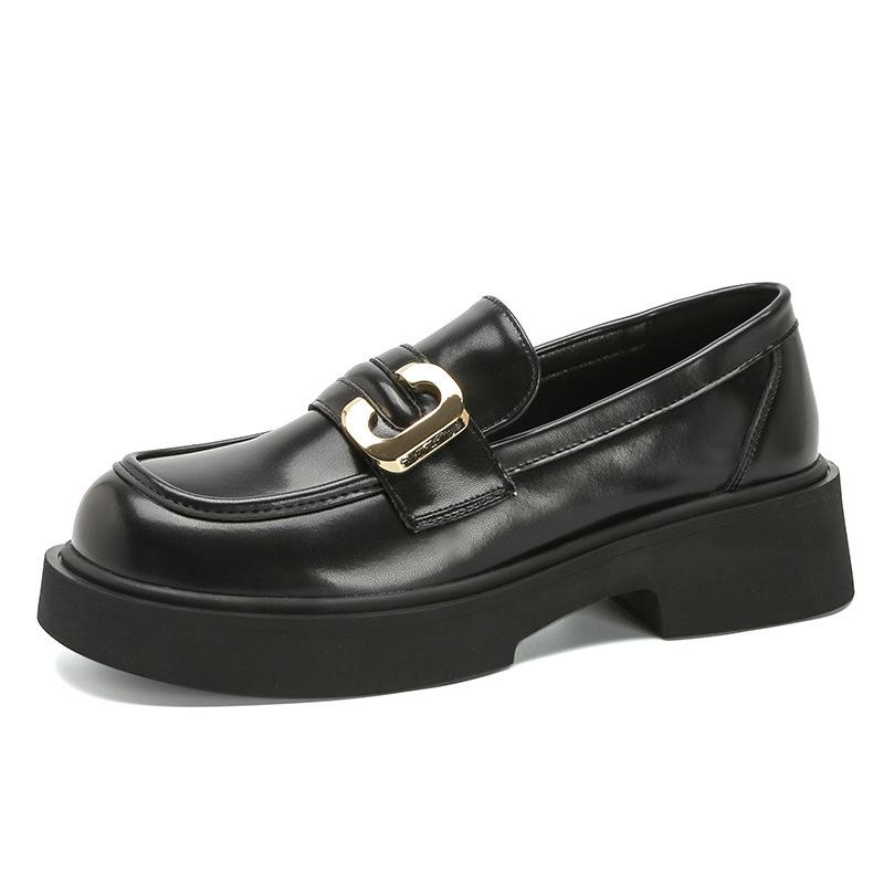 Platform loafers women's autumn and winter leather retro French single shoes one-pedal women's shoes British style velvet small leather shoes