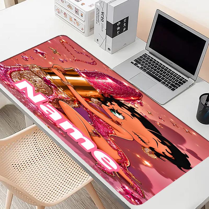 Custom Name Personalized Betty Boop Pattern Mousepad, Laptop PC Desk Mat, Decorative Desk Mat for Home Keyboard Pad Gift