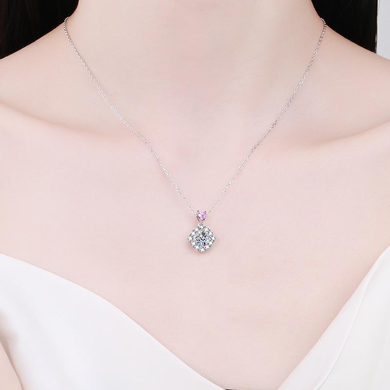 Fashion Real Moissanite Square Pendant Necklace 1ct D Color Pillow Diamond Pure S925 Sterling Silver Fine Jewelry Gift for Women