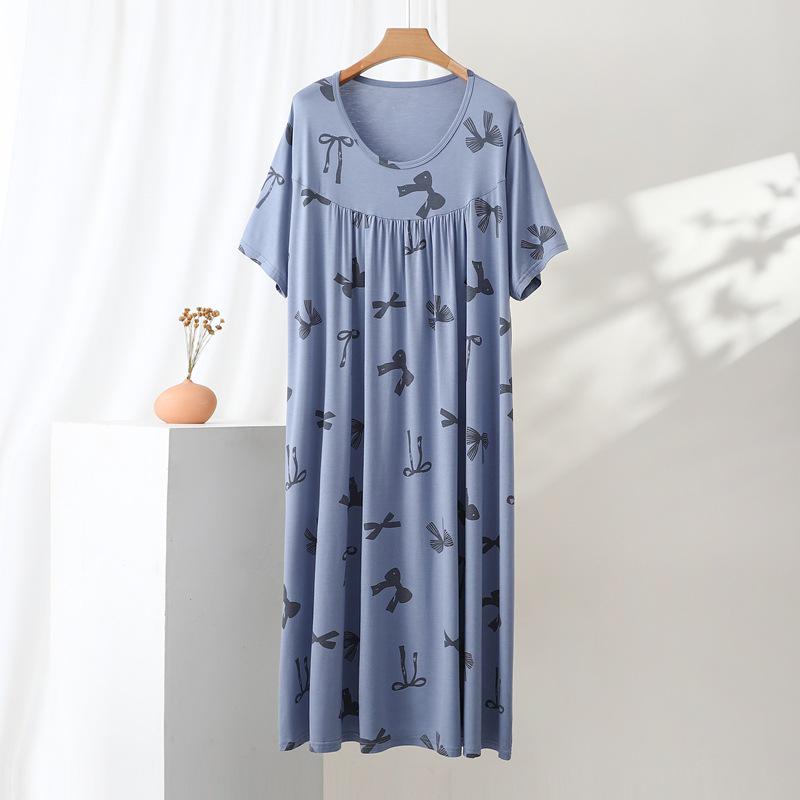 Women's V-Neck Modal Nightgown Dress - Plus Size, Lightweight, Indoor/Outdoor Wear for Spring & Summer