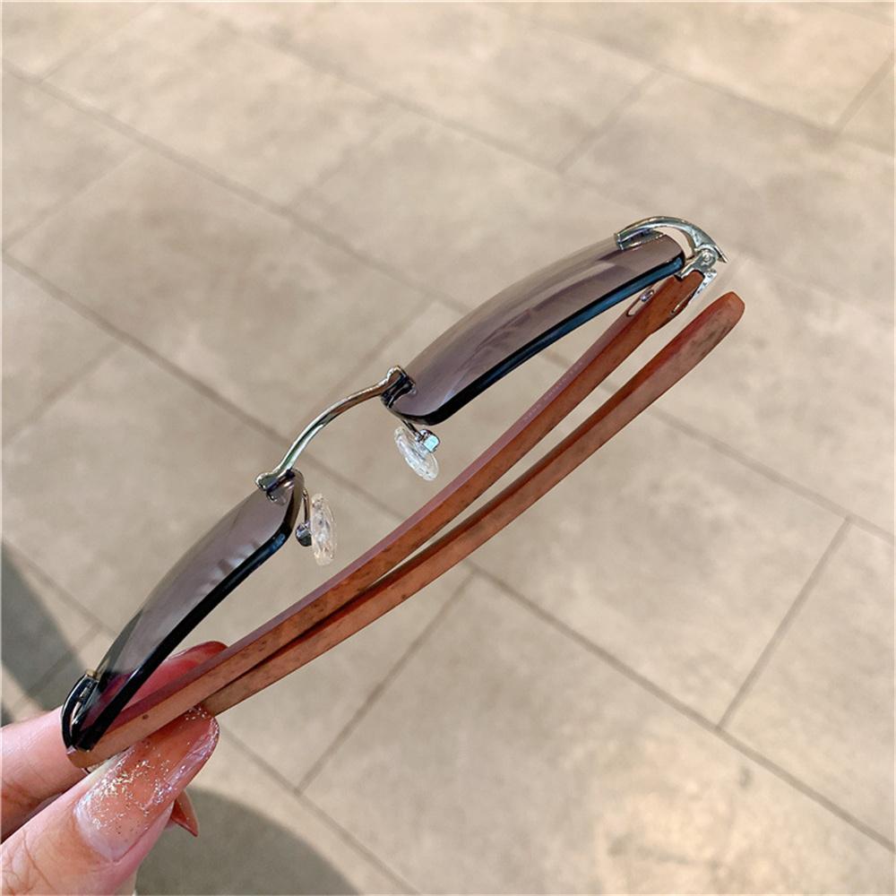 Rimless Sunglasses For Women Men Rectangle Sun Glasses Retro Trendy Wooden Frame Eyewear Outdoor Sun Protection Shade UV400