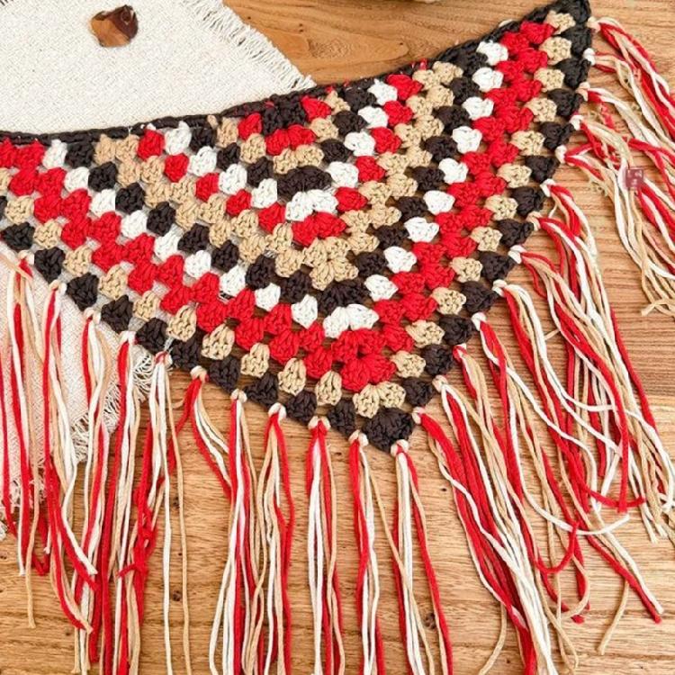 Trendy Fringed Scarf Oversized Triangles Wrap Crochet Tassels Fringe Hip Scarf for Music Festival Goers