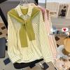 Women's Striped Shawl Two-Piece Long-Sleeve Shirt - 2025 Spring Collection