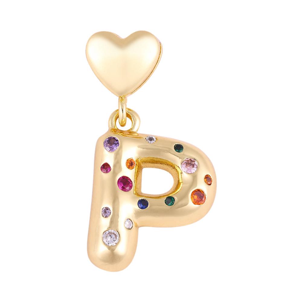 18K Gold-Plated Zircon Necklace with Cross and Colorful Letter Pendants