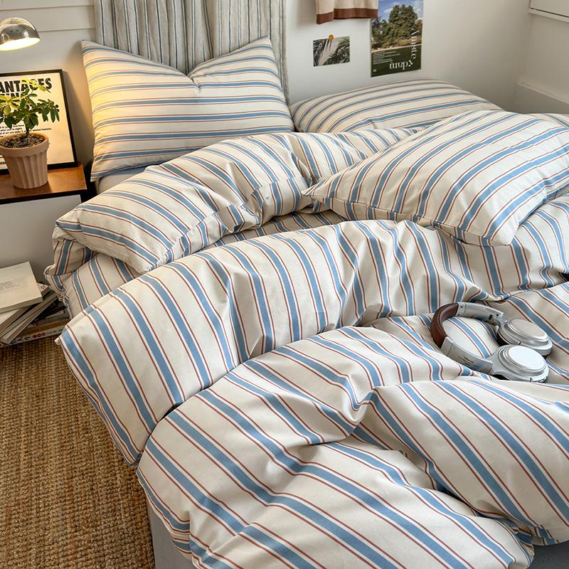 100% Katoen Streep Stijl Dekbedovertrek Set 3 Delen (1 Dekbedovertrek + 2 Kussenslopen),Minimalistische Beddengoedset voor Alle Seizoenen 150x200cm(59x79 in)