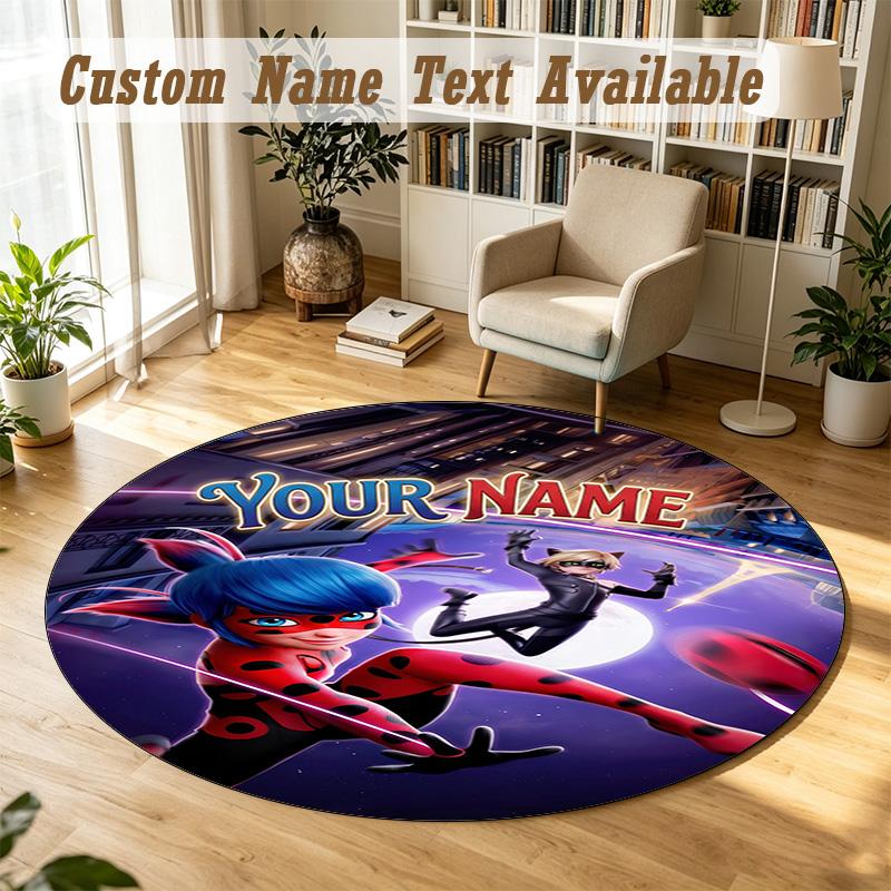 Round Rug Custom NameMiraculous Ladybug Pattern Non Slip Carpet Home Floor Decor