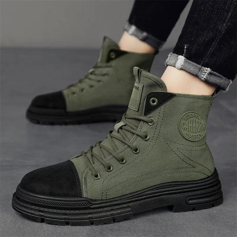 Men's Boots Breathable Canvas Casual Boot Fashion High Top Sneakers for Men Lace Up Ankle Boots Platform Cowboy Boots Botas