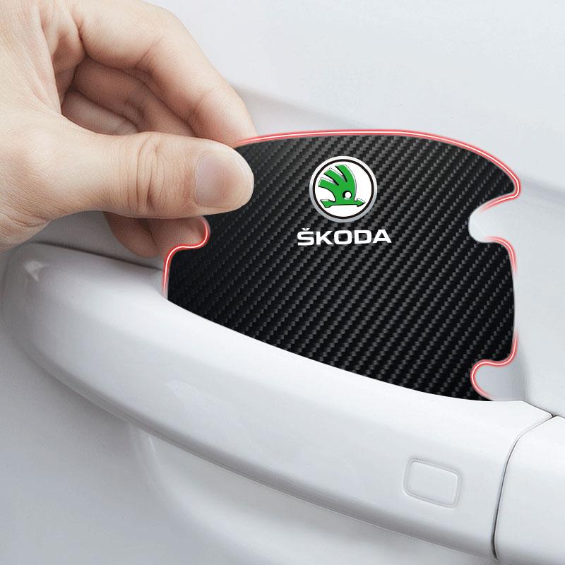 4P/Set Car Door Handle Anti-scratch Sticker Carbon Fibre for Skoda Octavia Enyaq Rapid Karoq Derivati Fabia Kodiaq Kamiq Superb Yeti