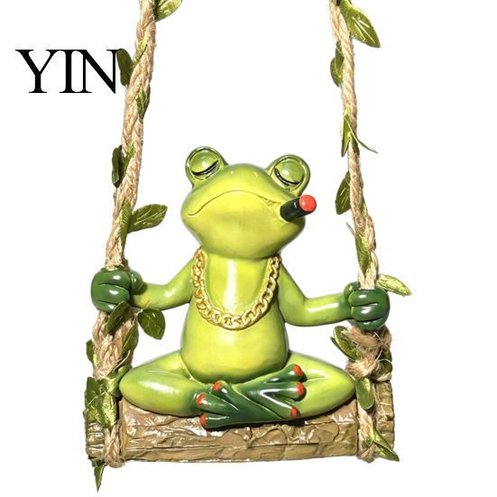 Small Hanging Figurine for Trees Swing Frog Garden Statue, Resin Meditating Ornament, Waterproof Outdoor Cute Decor Yard, Patio, Balcony, Porch,