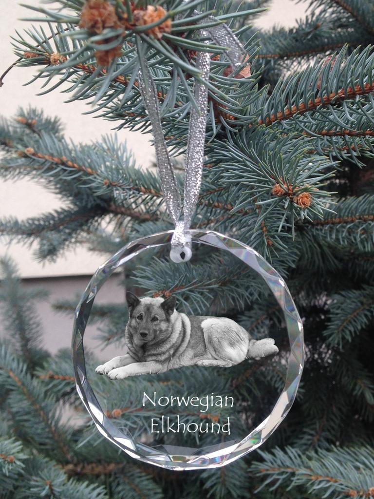 Norwegian Elkhound, Norsk elghund - crystal bauble with a photo, dog photo in crystal, personalized Christmas tree ornament by Art-Dog brand