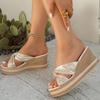 Fashion Luxury Ladies Slippers Cross Tie Platform Sandal Women New Wear Resistant High Heel Sandal Ladie Plus Size Non Slip Wedge Slides