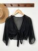 Women's White Ice Silk Sun Protection Shawl - Summer Lace-Up Gauze Top