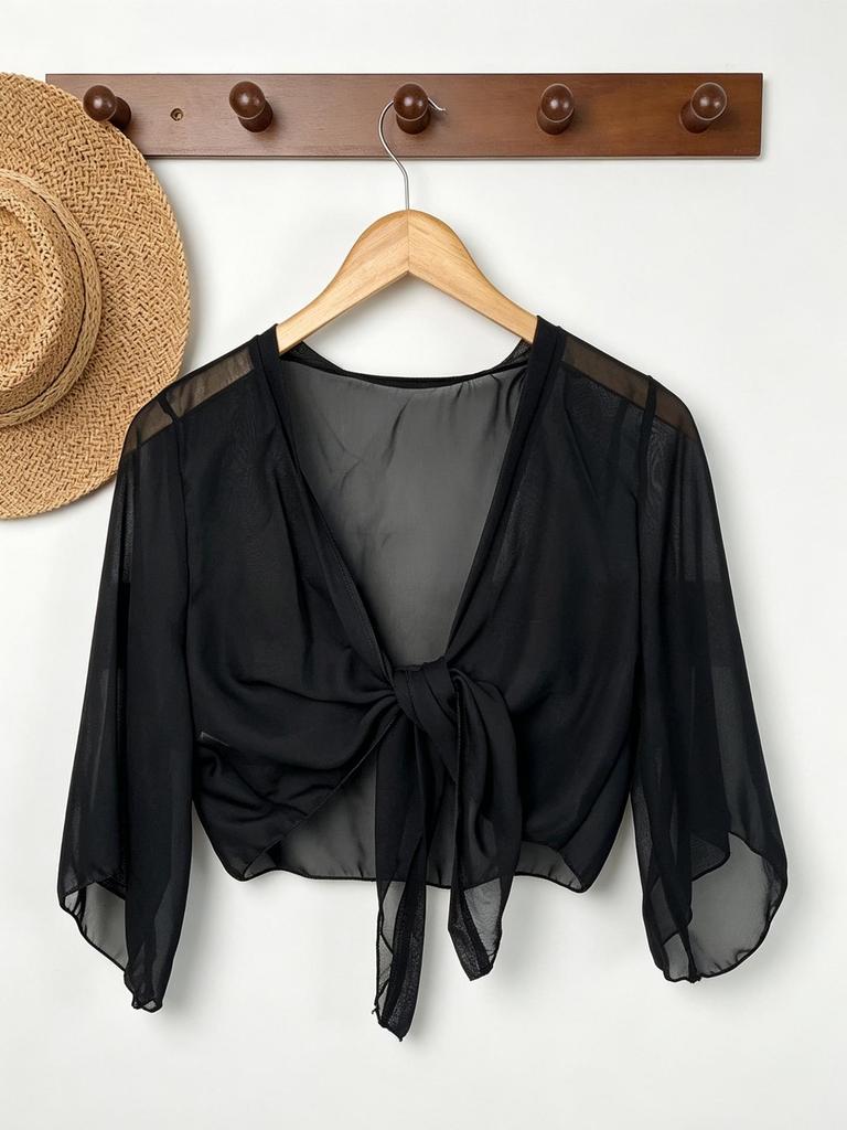 Women's White Ice Silk Sun Protection Shawl - Summer Lace-Up Gauze Top