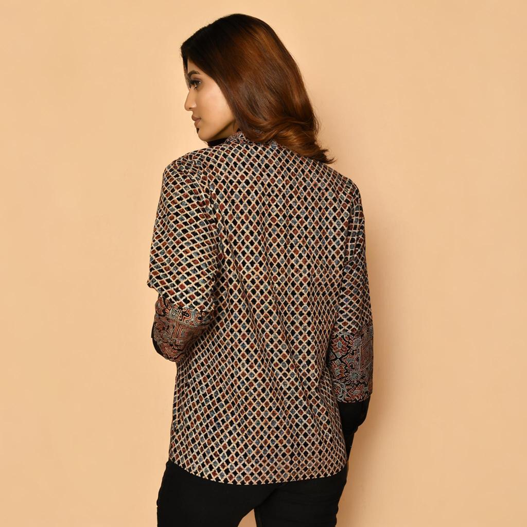Women's Cotton Jacket - Black Long Layering Jacket for Autumn, Loose Oversized Fit, Handmade Indian Coat
