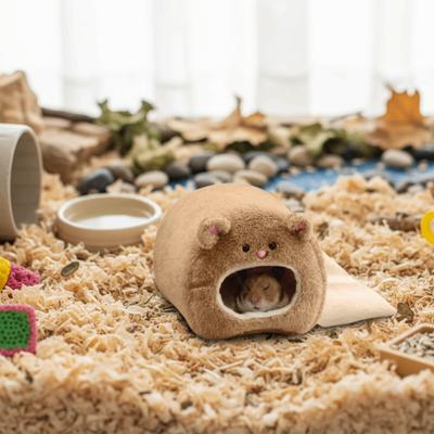 Bequeme Bärenform Hamster Warmes Bett Gemütliches Fleece Haustier Schlafnest Niedlich mit Matte Hamsterkäfig Bett Kleines Haustier