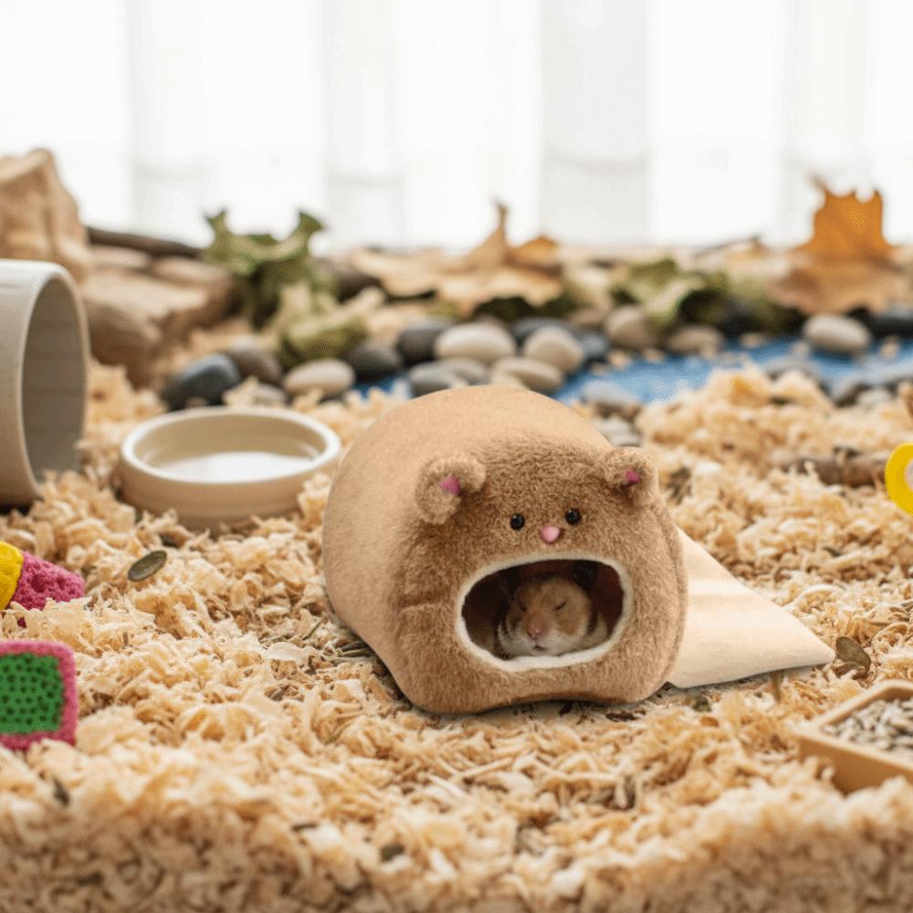 Cozy Hamster Warm Bed Bear Shape Pet Sleep Nest Cartoon Hamster Cage Bed  Small Pet