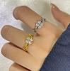 Silver Lucky Flower Heart Zircon Clover Adjustable Rings for Women Fashion Jewelry Minimalist Accessories