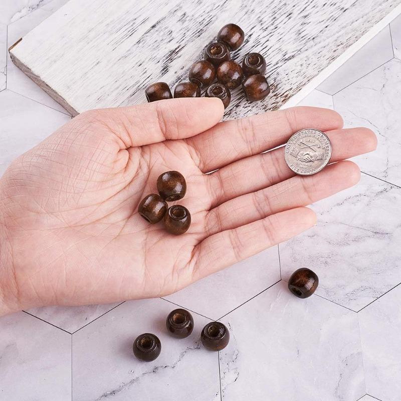 100pcs Wooden Beads Unfinished Natural Round Wood Spacer Beads Hair Braid Barrel Bead for DIY Crafts Hair Macrame Jewelry Making