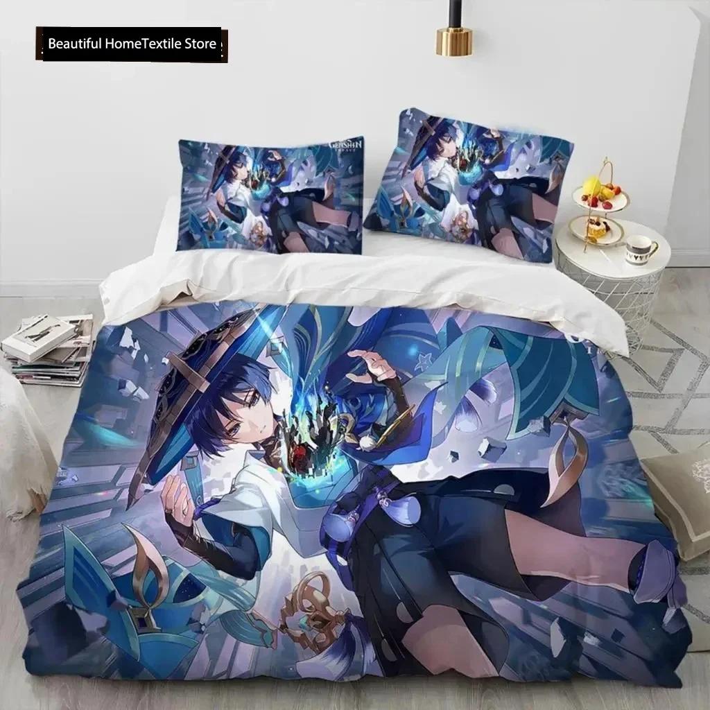 Anime Genshin Impact Hra Ložní souprava Chlapci Dívky Velikost Twin Queen Povlak na přikrývku Povlak na polštář Postel Děti Dospělí Domácí textil