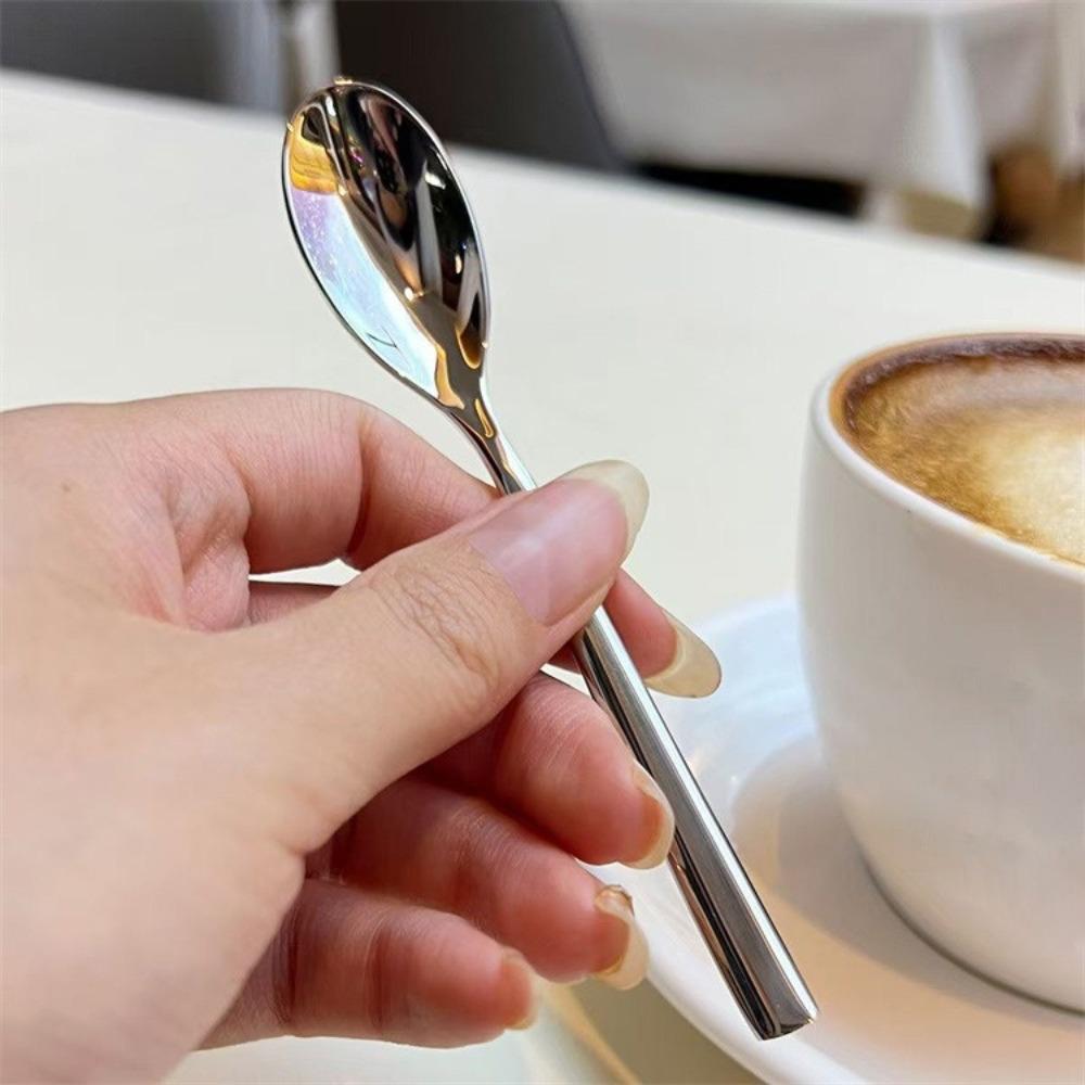 Stainless Steel Round Spoon Short Handle Stirring Dessert Coffee Spoons Household Seasoning Spoon Kitchen Accessories Gadgets