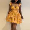 European and American New Elegant Square Collar Print High Waist A Word Dress Square Collar Printed Dress