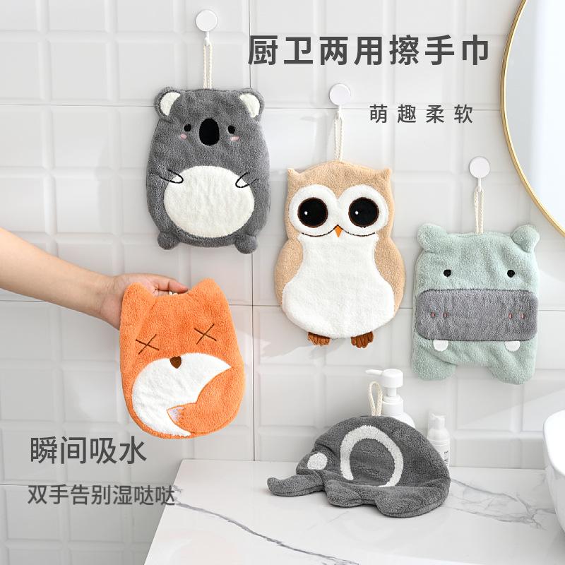 Serviettes de toilette adorables pour enfants, motif dessin animé, en polaire corail absorbante pour la cuisine et la salle de bain