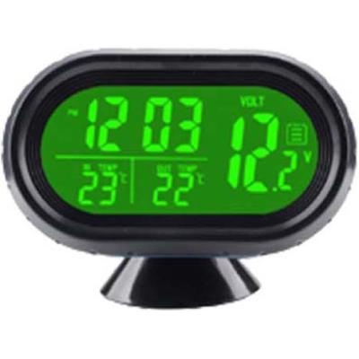 Riloer 12V Car Digital Thermometer Voltmeter Clock Alarm Monitor Orange+Green, Clock LCD Detector LED Display, Multifunctional Auto Meter Clock