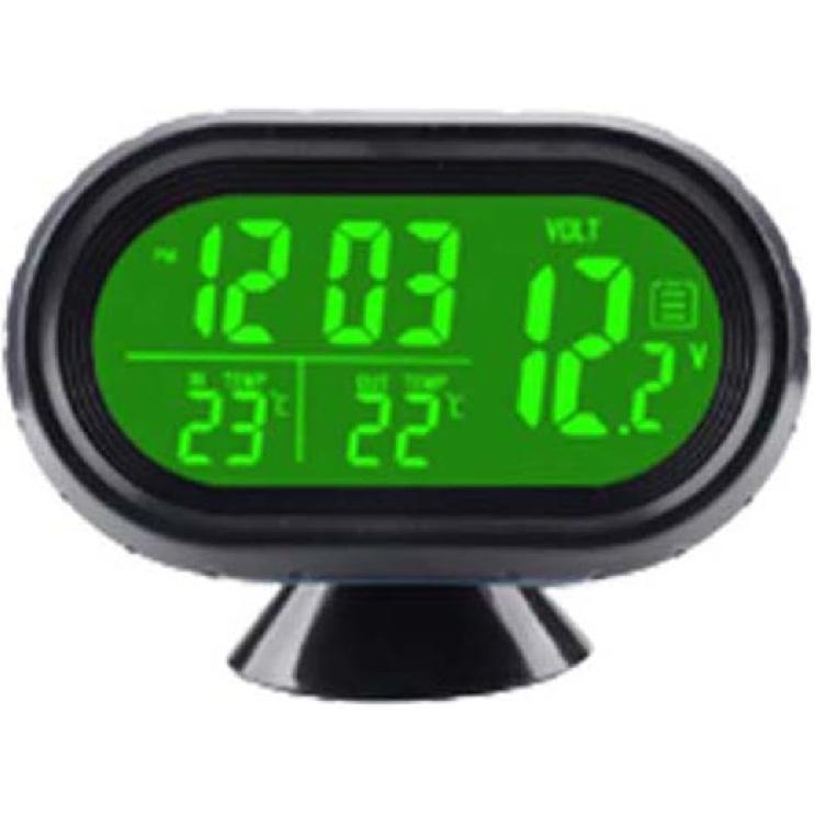 

Riloer 12V Car Digital Thermometer Voltmeter Clock Alarm Monitor Orange+Green, Clock LCD Detector LED Display, Multifunctional Auto Meter Clock Orange+Green