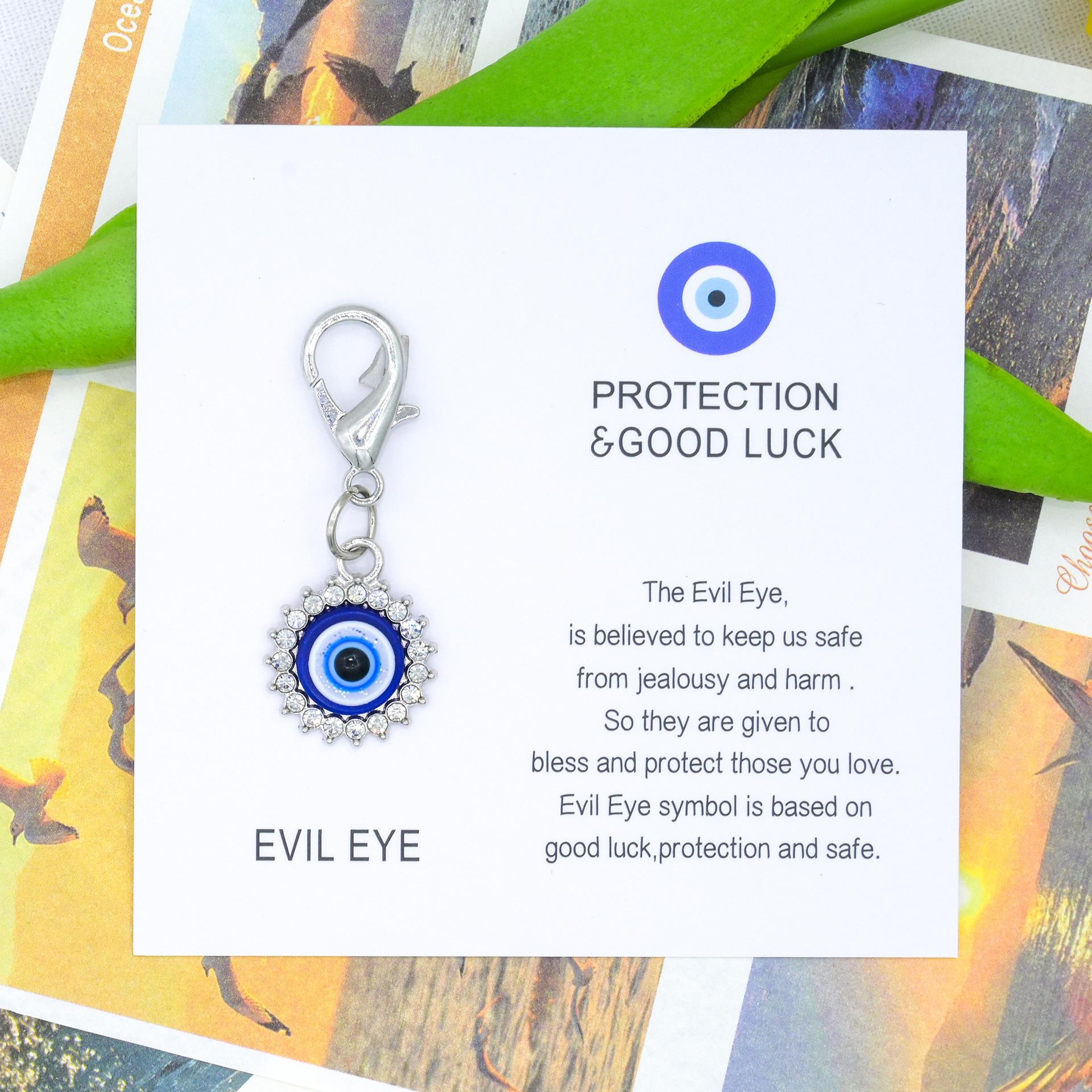 

1PC PROTECTION GOOD LUCK English Good Luck Card Blue Evil Eye Keychain Pendant