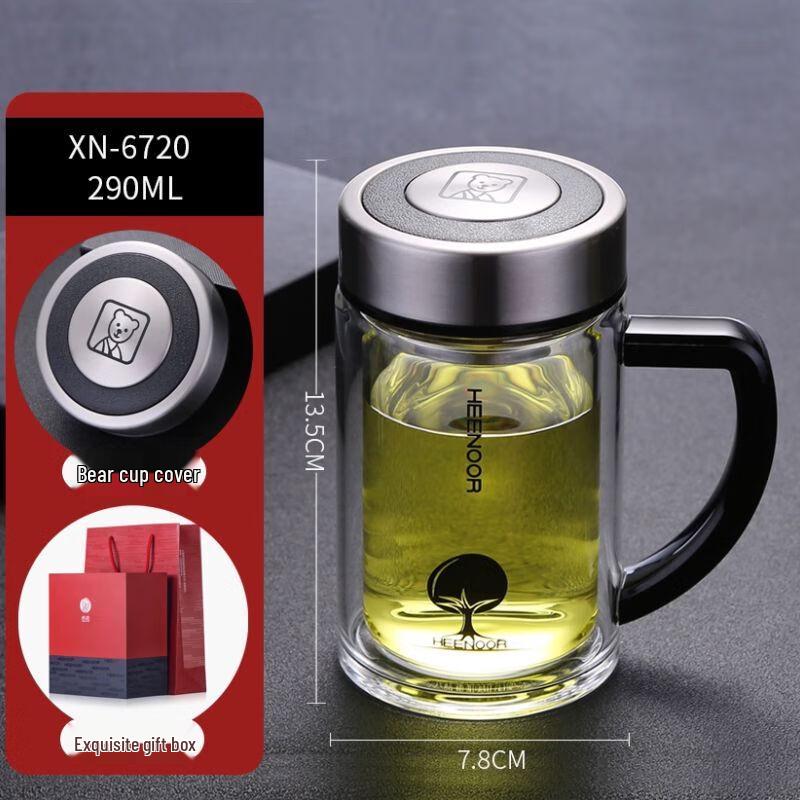 Heenoor Double-Layer Borosilicate Glass Tea Water Bottle with Filter and Handle