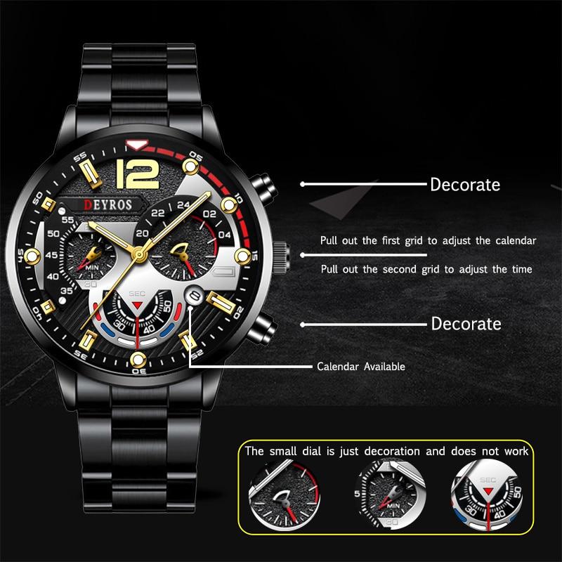 Mens Sports Watches Stainless Steel Quartz Wrist Watch Calendar Luminous Clock Men Business Casual