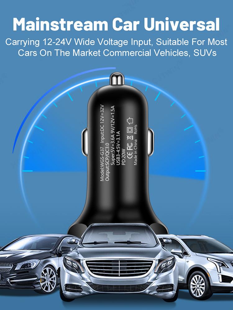 20W Power Adapter 5 Ports Car Phone Charger PD QC3.0 Charger Adapter 5V 3.1A Fast Charging for iPhone Samsung for Huawei Xiaomi