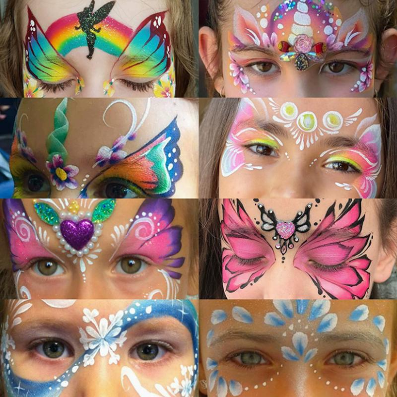 8Pcs Face Painting Tattoo Stencil Set Reusable Hollowed Art Paint Stencils Diy Spray Painting Eyebrow Tattoo Template Cosplay