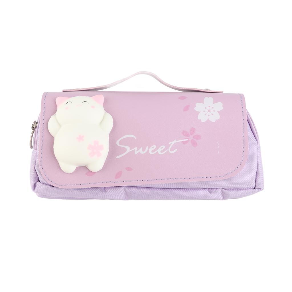 3D Katt Pennfodral Stor Kapacitet Attraktiv Söt Pennväska Pennetui med Handtag för Stress