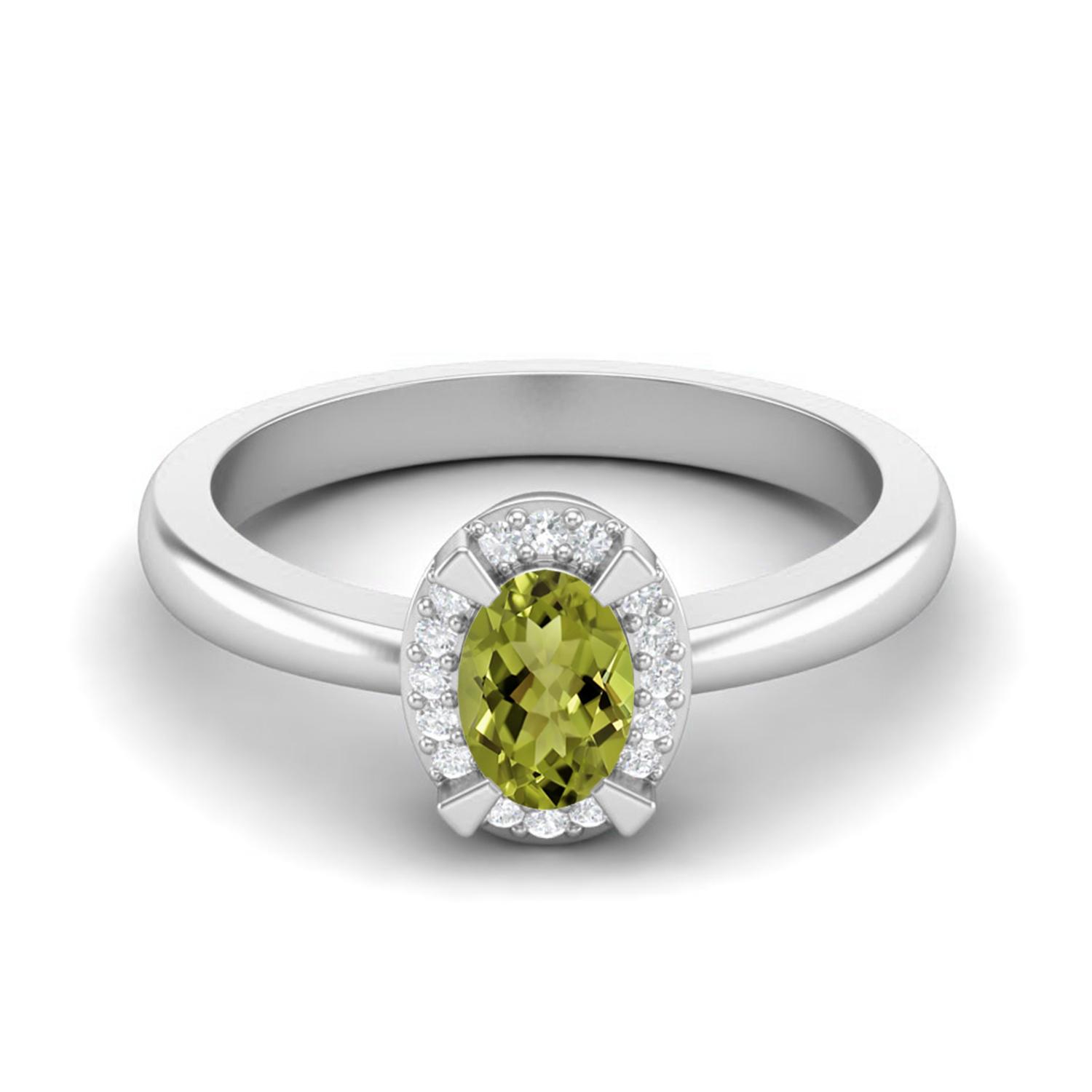 0.64 Ctw Oval Peridot 925 Sterling Silver Solitaire Accents Women Anniversary Ring 5