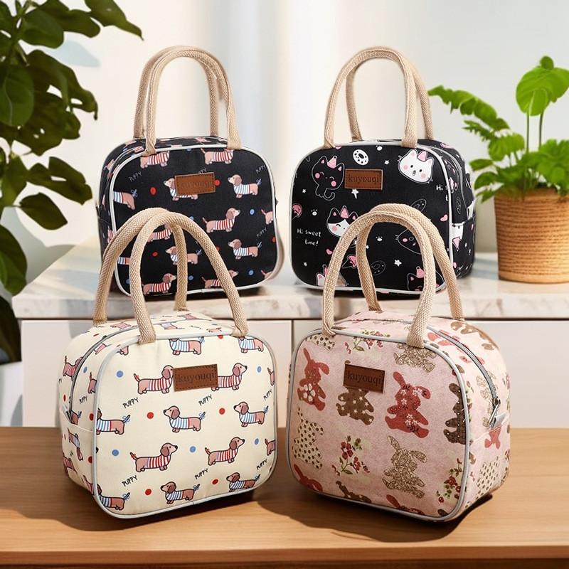 Pink Bunny Insulated Meal Bag Small Canvas Portable Lunchbox For Daily Use