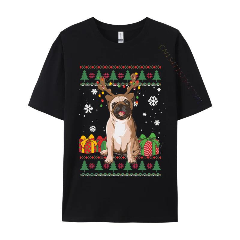 Boy Prevalent Europe Tops Shirts Cotton T Shirts Preppy Style Funny Pug Christmas Ugly Dog Xmas Tshirt Designer T Shirt Men