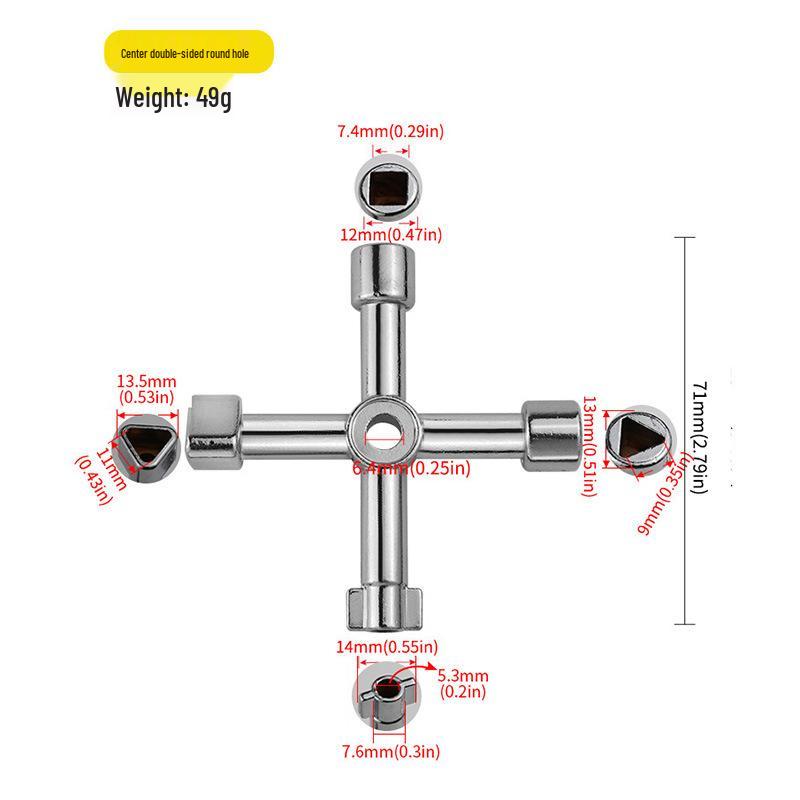 Multi-Spec Electric Control Cabinet Key: Cross, Triangle, Square & Round Hole Adapter for Elevator, Water Meter, and Valve Access.