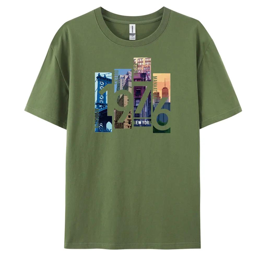 1976NewYork Herren Freizeit Kurzarm T-Shirt mit 100% Baumwolle Mode Print T-Shirts Oversize