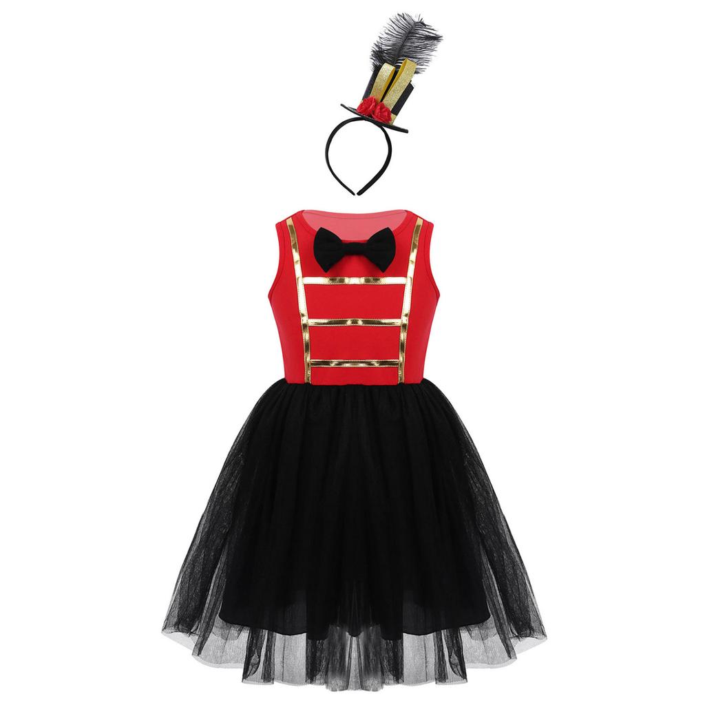 Kids Girls Sleeveless Bowtie Mesh Tutu Dress For Halloween Christmas Cosplay Birthday Party Fancy Dress Up