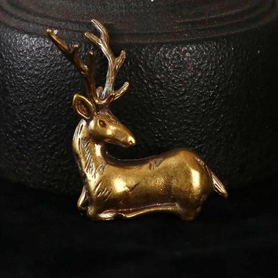 Pure Copper Deer Tea Pet Ornament Decoration Handle Old Bronze Ware Home Decor Crafts Figurines Vintage Desk Accessories