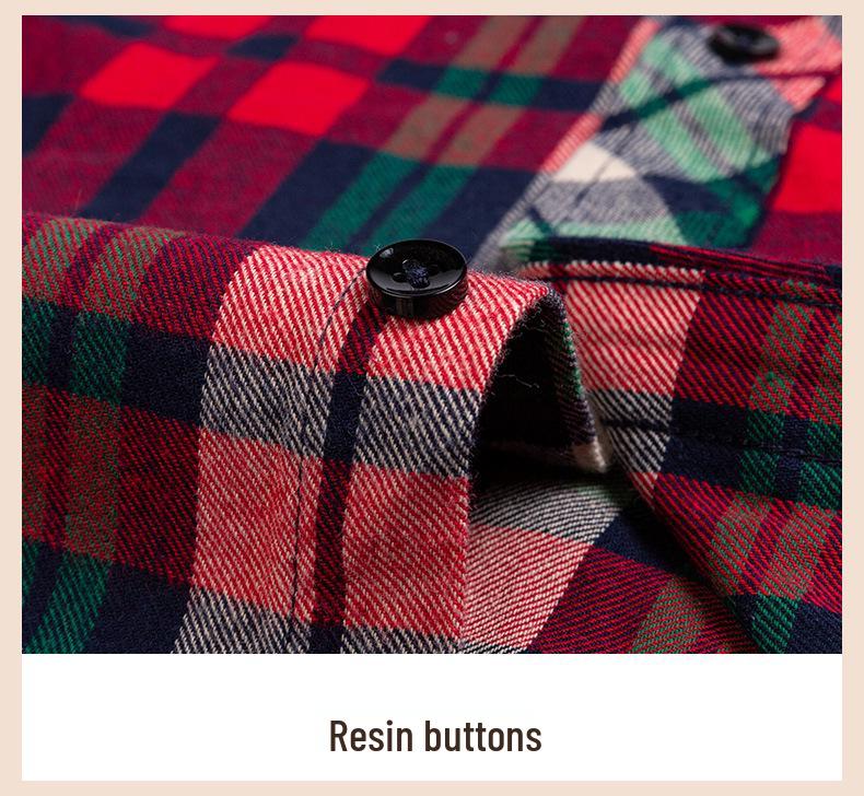 Men's Plus Size Pure Cotton Brushed Plaid Long Sleeve Shirt - Business Casual & Breathable