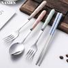 3pcs Set Stainless Steel Portable Fork Spoon Chopstick Student Cutlery Set with Box Travelling Dinnerware Set