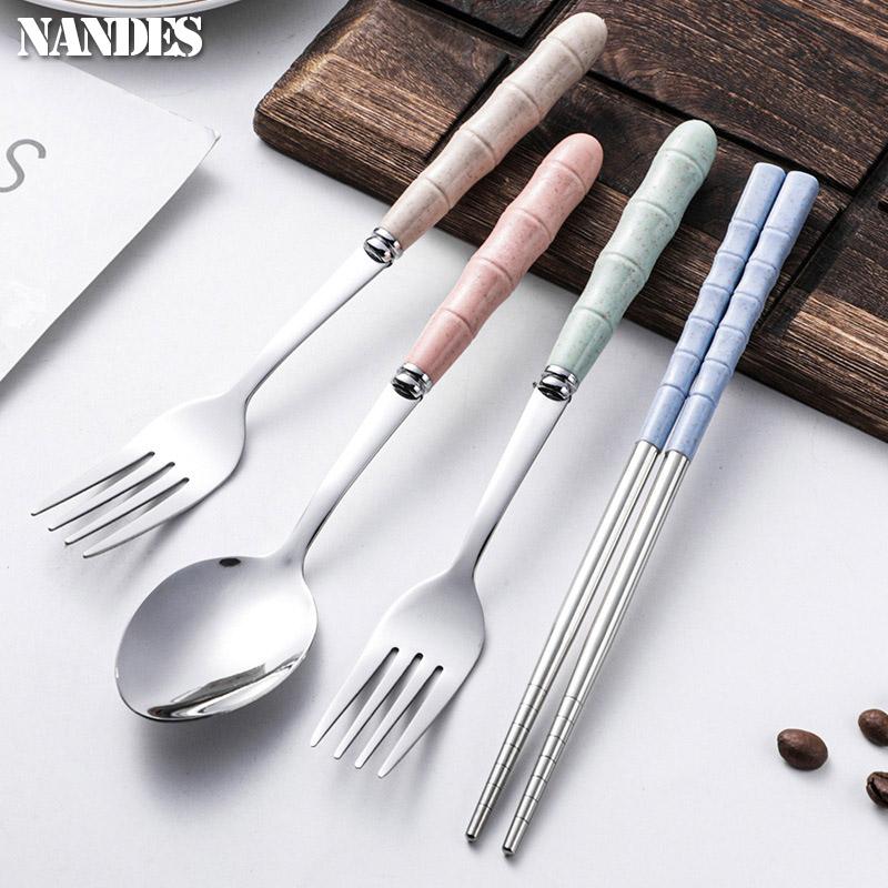 3pcs Set Stainless Steel Portable Fork Spoon Chopstick Student Cutlery Set with Box Travelling Dinnerware Set