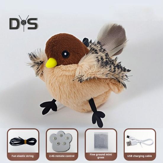 Flapping Bird Cat Toy Interactive Chirping Bird Catnip Toy with Lifelike Sound Touch Activated Rechargeable Bird Cat Kicker Toy for Indoor Cats