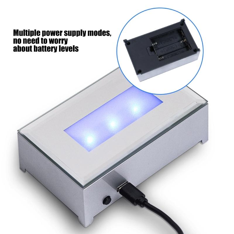 Rectangular 3D Engraved LED Adjustable Light Base for Jewelry Display with Multiple Color Options and USB Power Supply